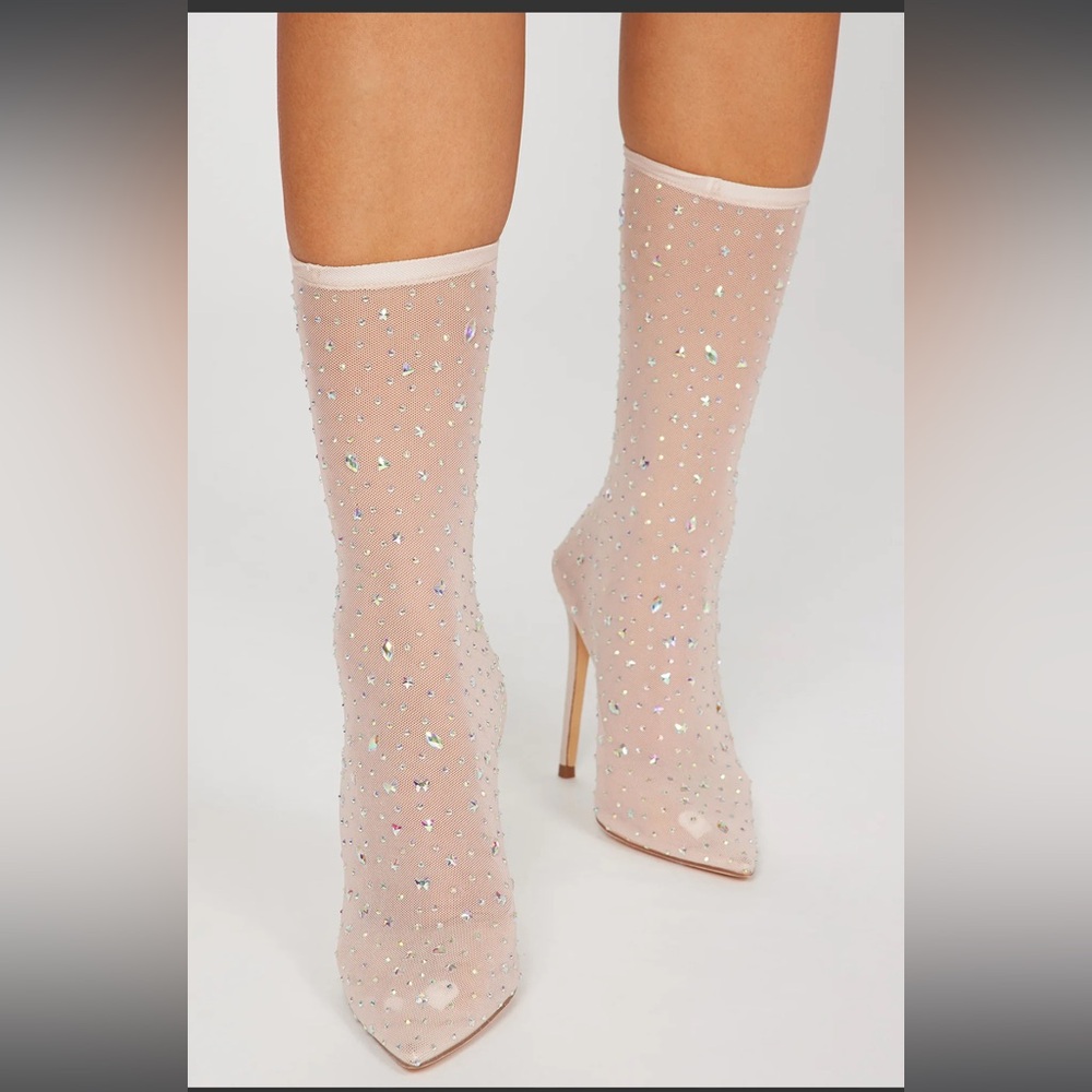 See Me Through Embellished Booties - Nude